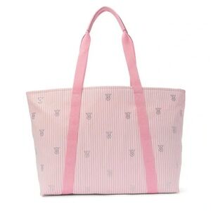 Brand new rhinestone Victoria’s Secret pink white stripe large tote bag beach
